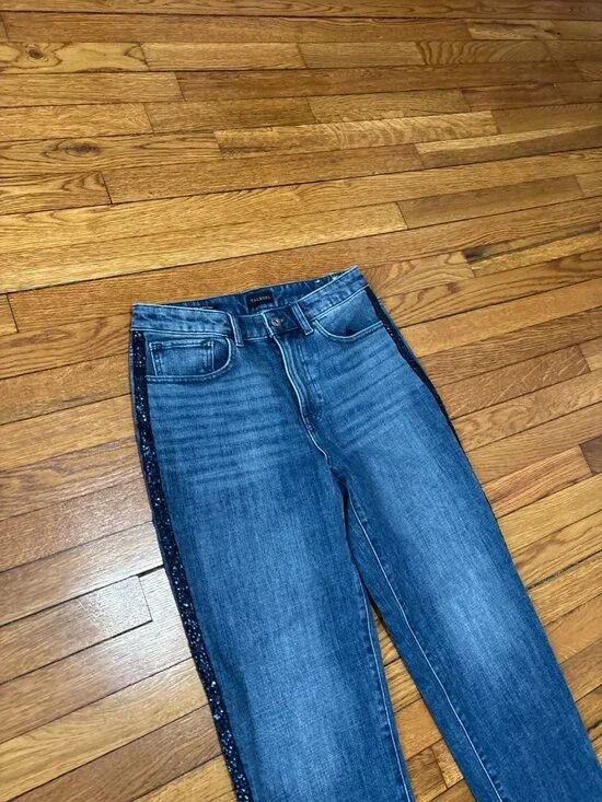 Talbots Womens High Waist Straight Ankle Jeans Sz 6 Blue Stretch Denim Sequined - Picture 2 of 7